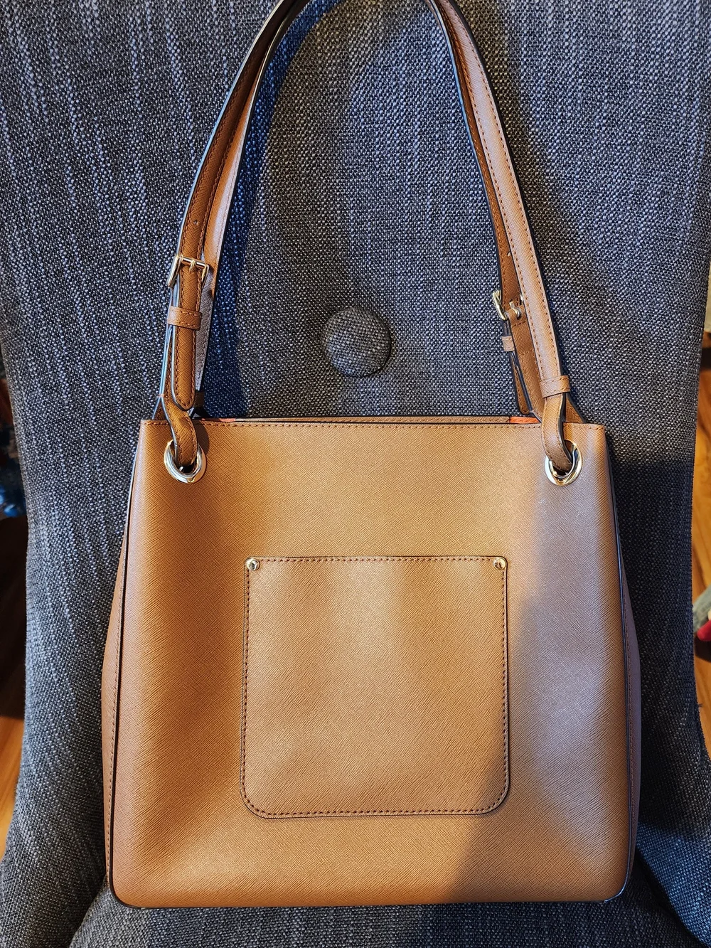 Michael Kors Camel Brown Leather Shoulder Bag with Gold Logo Charm